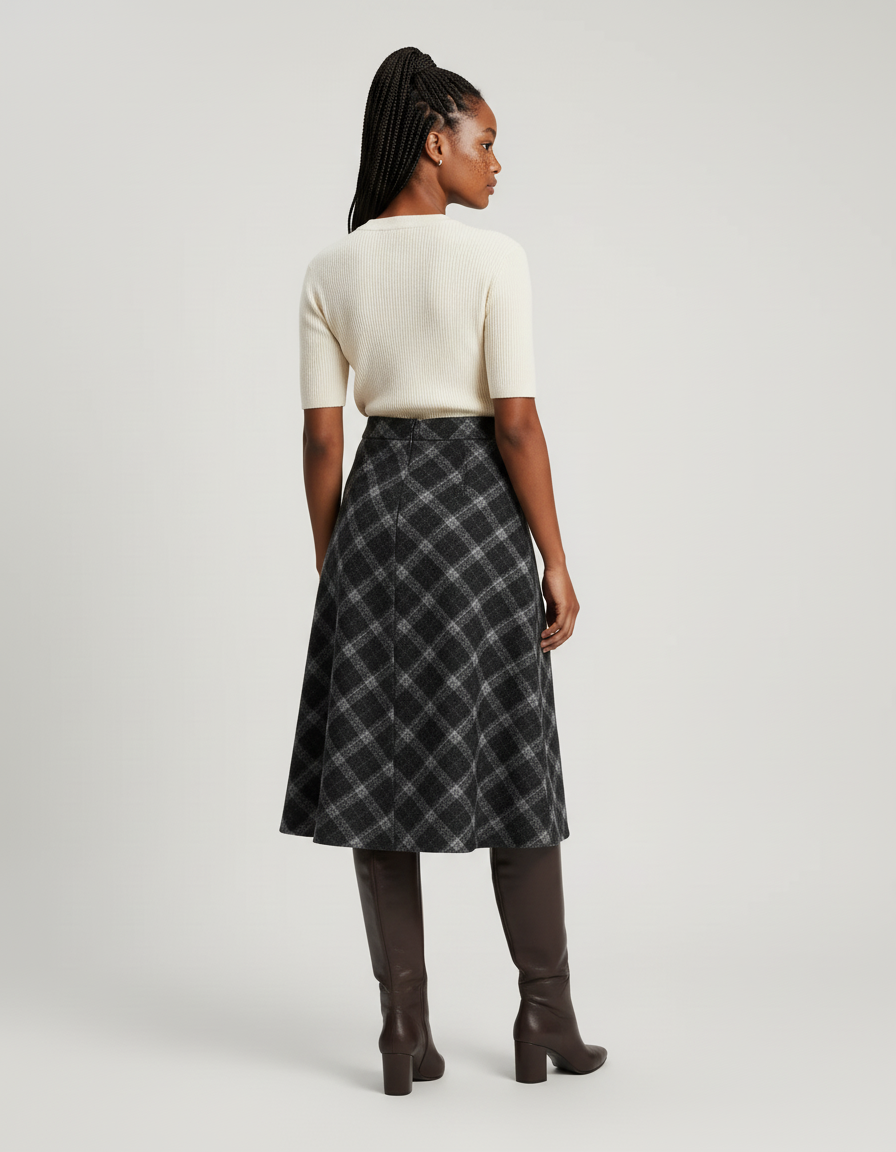 Jupe Midi Carreaux Grise Élégante