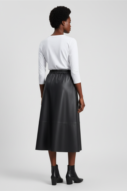 Jupe Cuir Midi Noir