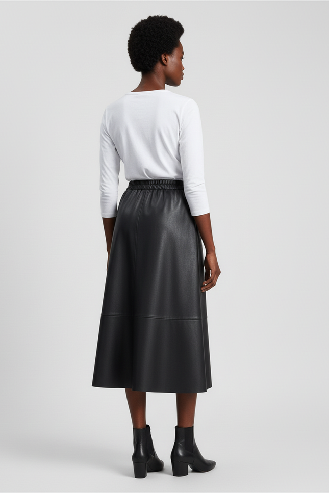 Jupe Cuir Midi Noir