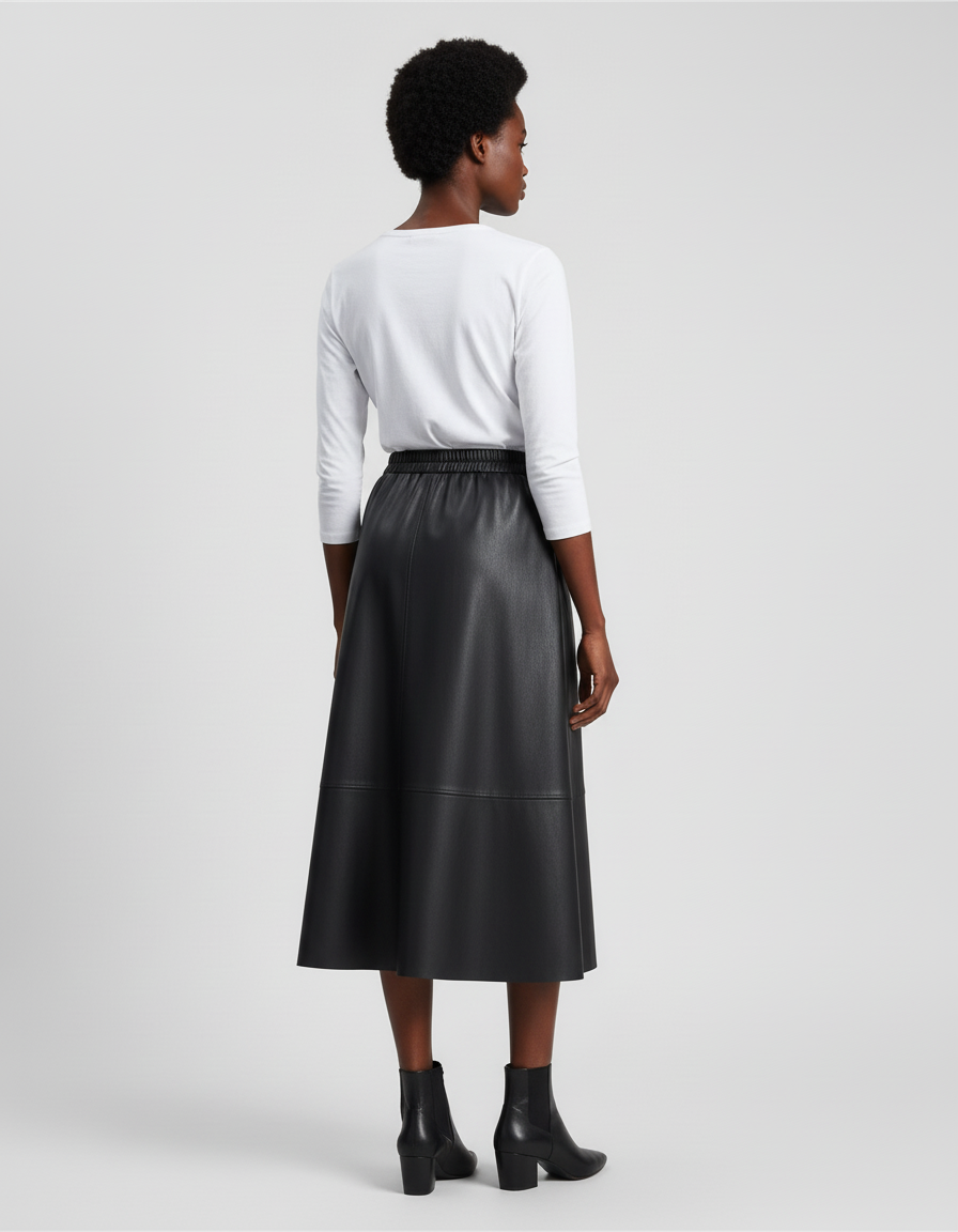 Jupe Cuir Midi Noir