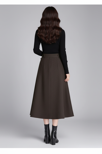 Jupe Midi Marron Plissée Élégante fluide