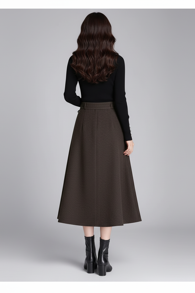 Jupe Midi Marron Plissée Élégante fluide