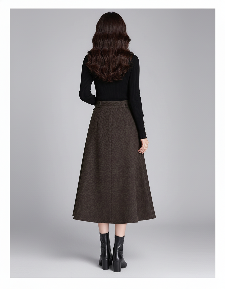 Jupe Midi Marron Plissée Élégante fluide