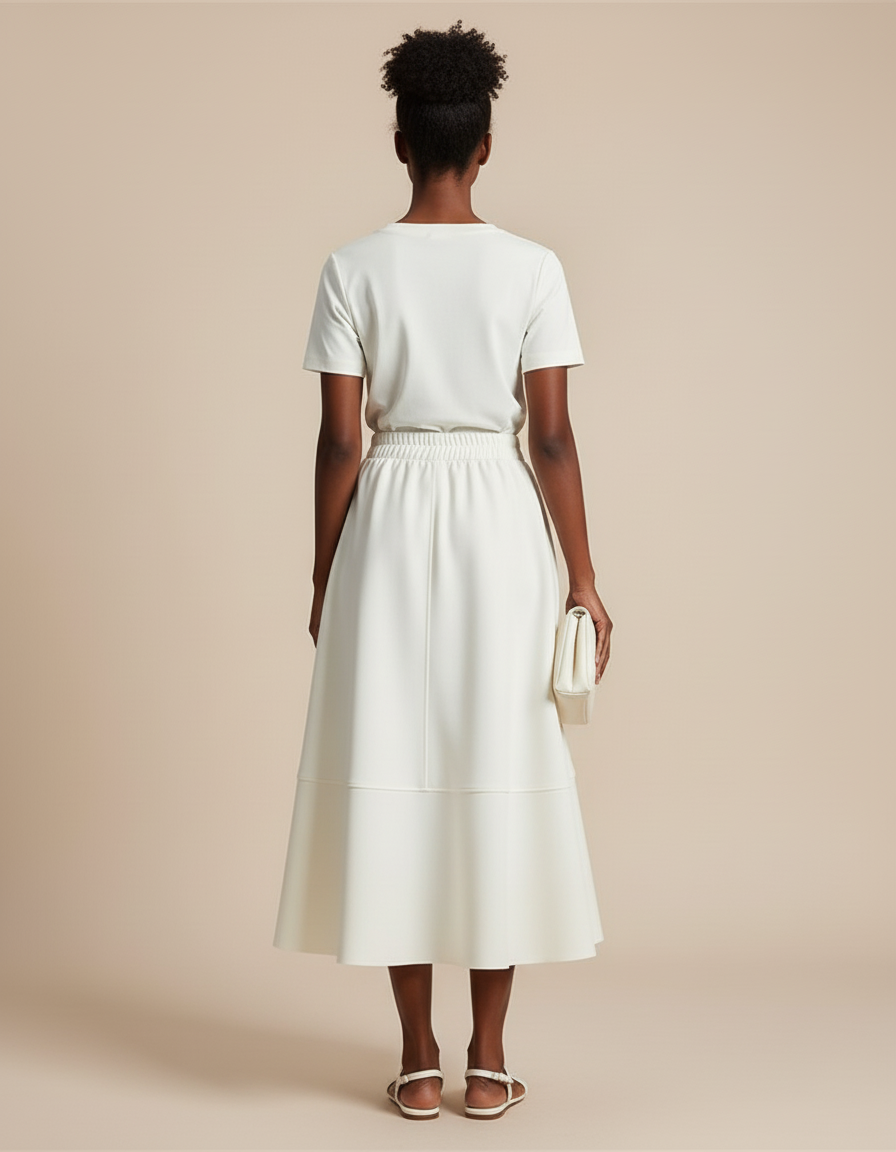 Jupe Midi Crème Coupe Évasée Élégante