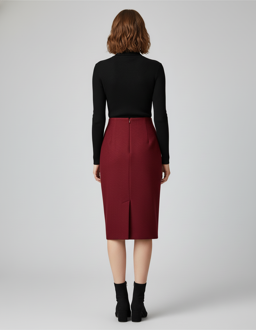 Jupe Midi Crayon Bordeaux Vintage
