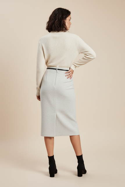 Jupe Midi Grise Maille Élégante