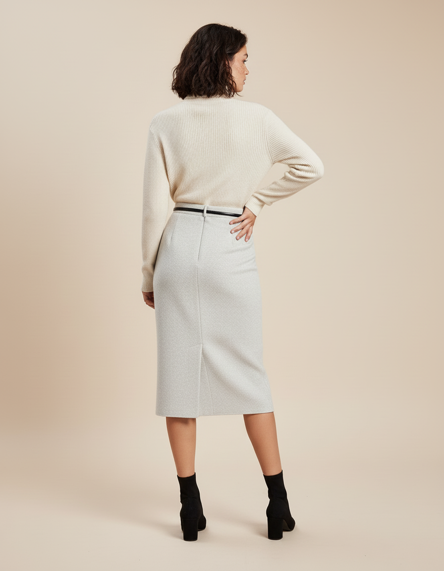 Jupe Midi Grise Maille Élégante