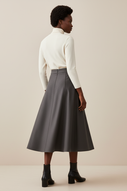 Jupe Midi Gris Foncé Évasée Chic