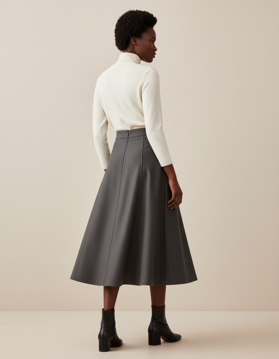 Jupe Midi Gris Foncé Évasée Chic