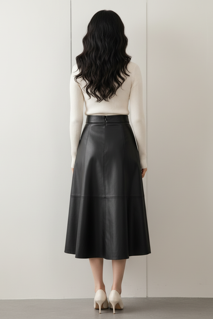 Jupe Midi Noire Simili Cuir Chic