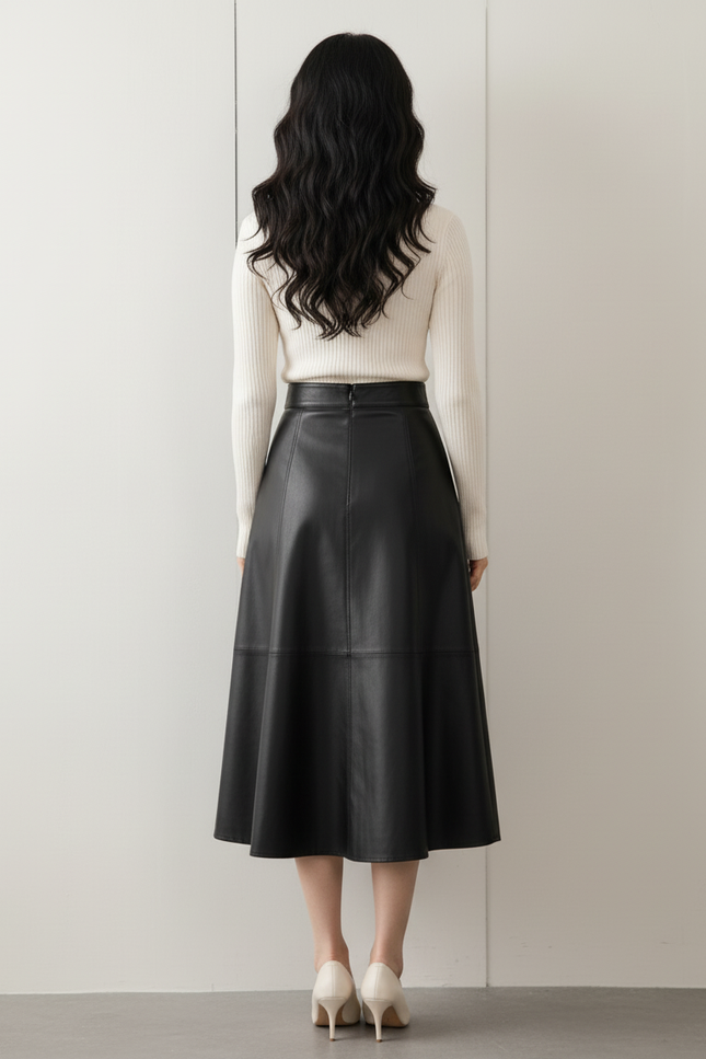 Jupe Midi Noire Simili Cuir Chic