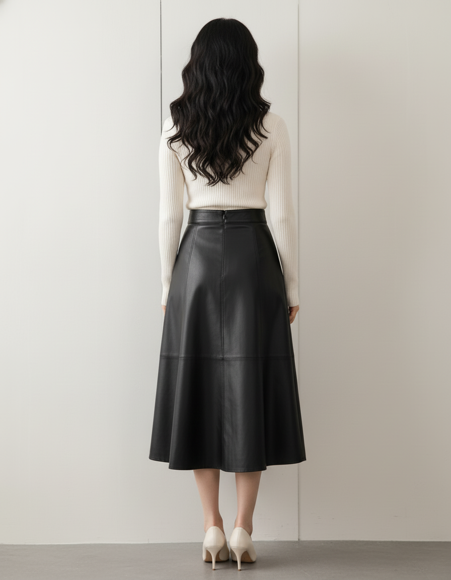 Jupe Midi Noire Simili Cuir Chic