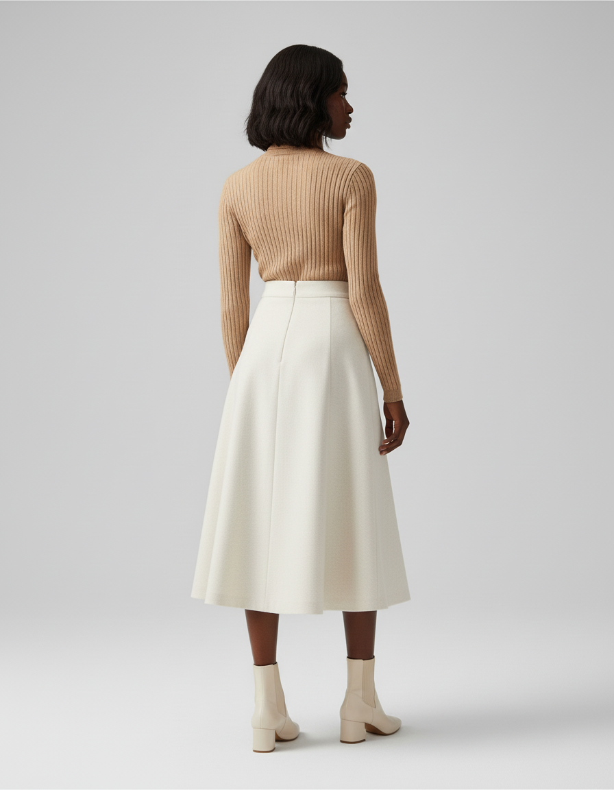 Jupe Midi Crème A-Line Chic