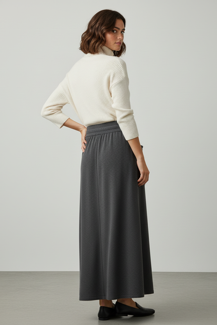 Jupe Midi Laine Grise Décontractée