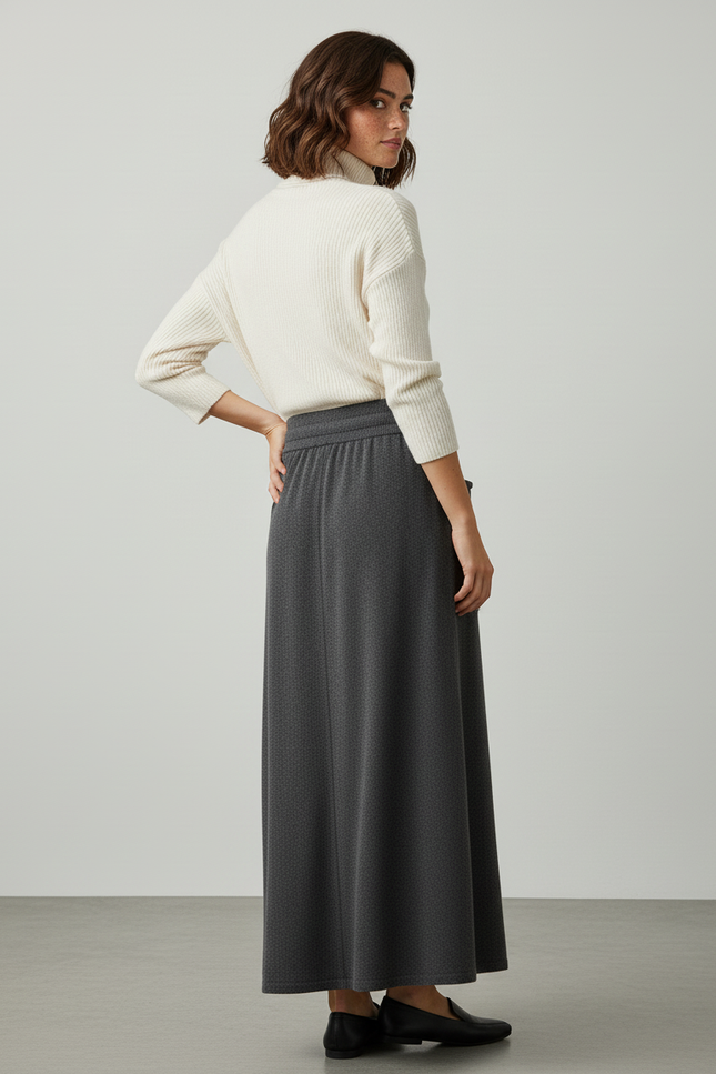 Jupe Midi Laine Grise Décontractée