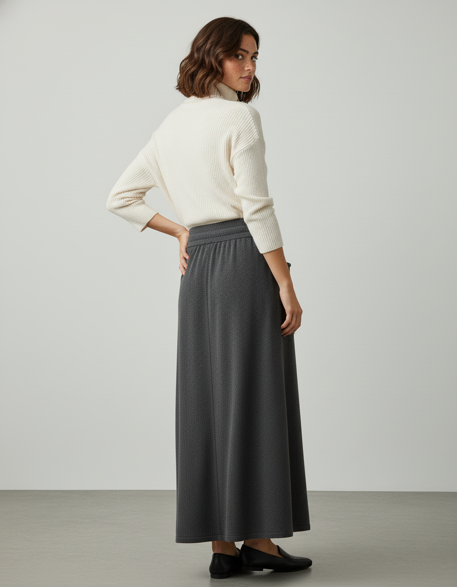 Jupe Midi Laine Grise Décontractée