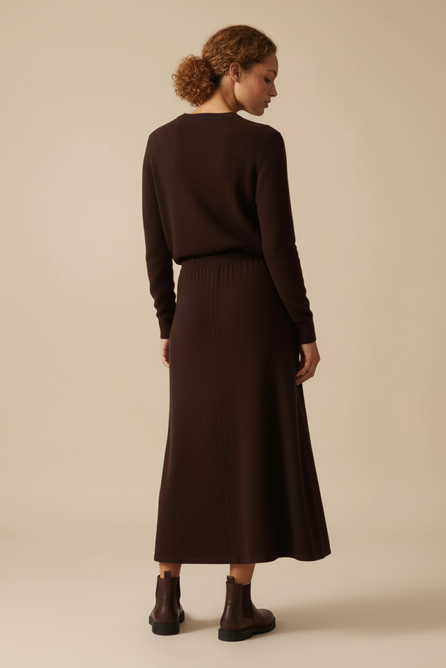 Jupe Midi Laine Chocolat Poches Chic
