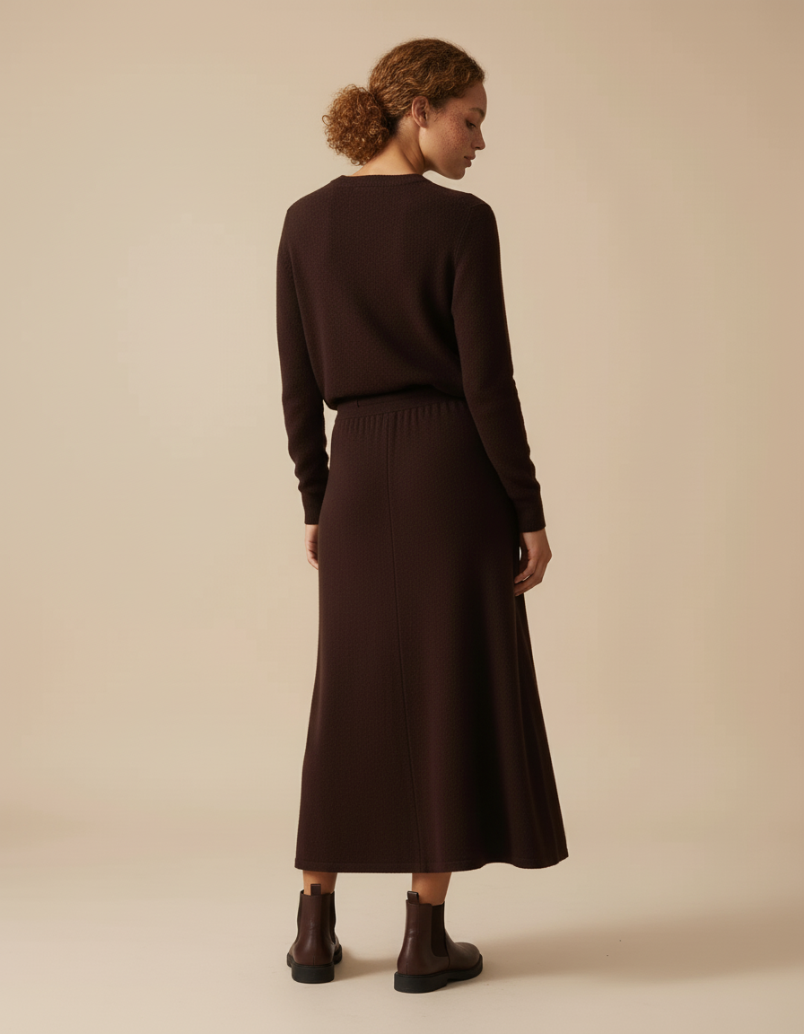 Jupe Midi Laine Chocolat Poches Chic