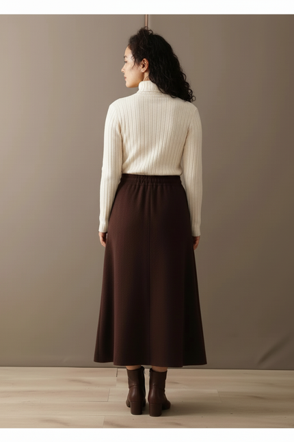 Jupe Midi Marron Laine Chic