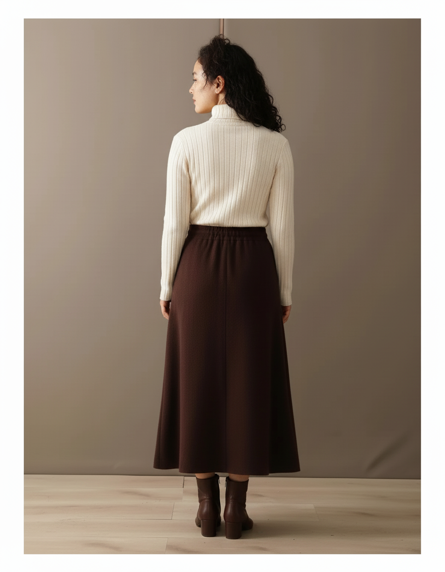 Jupe Midi Marron Laine Chic