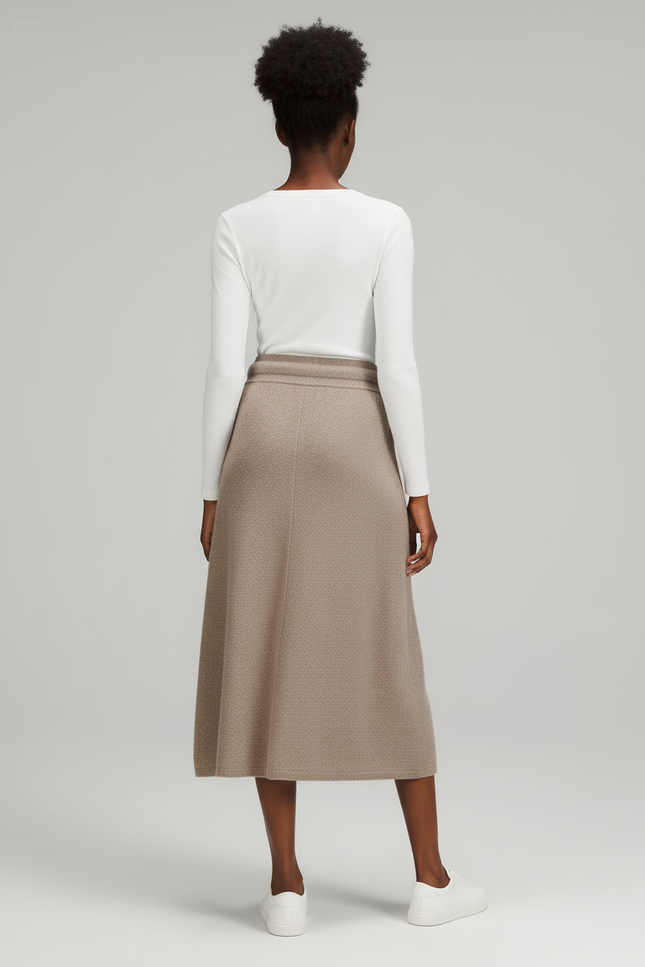 Jupe Midi Laine Beige Poches Chic