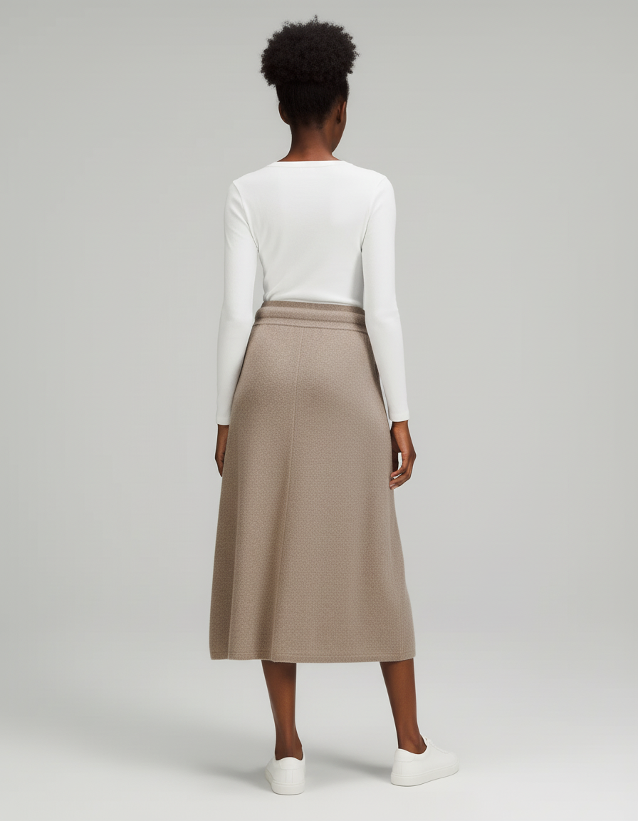 Jupe Midi Laine Beige Poches Chic