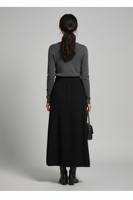 Jupe Midi Noire Maille Chic minimaliste