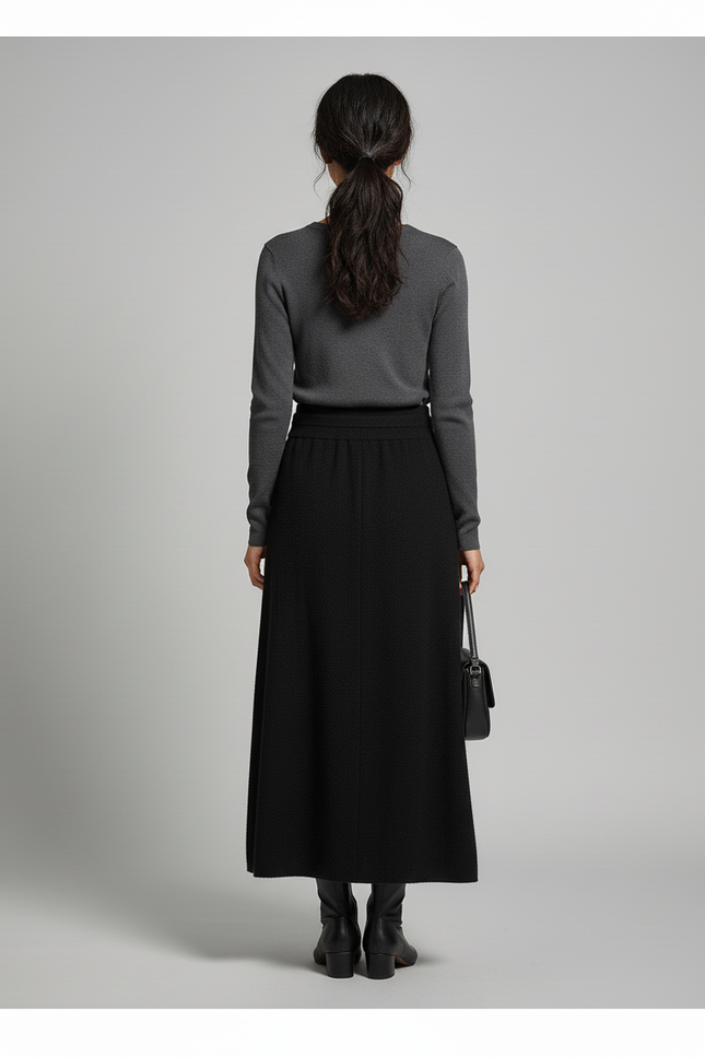 Jupe Midi Noire Maille Chic minimaliste