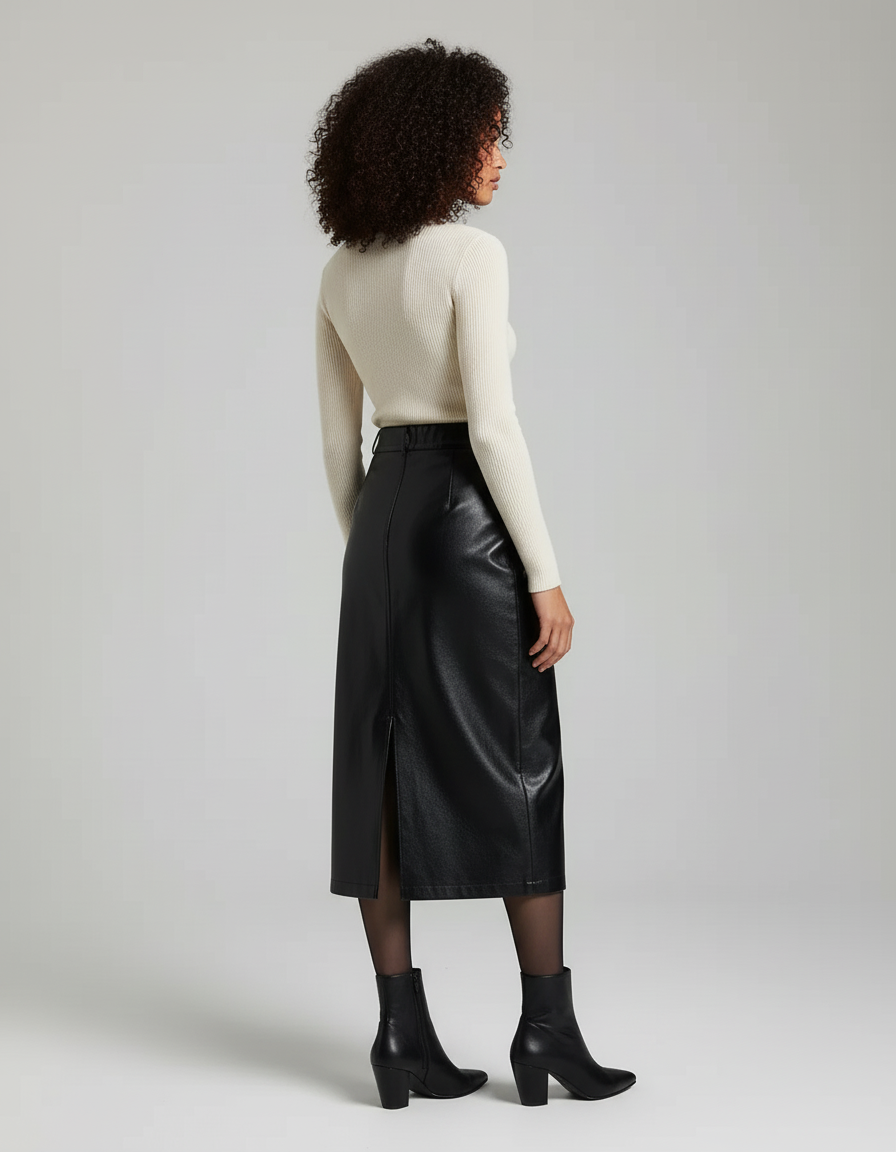 Jupe Midi Cuir Fendue Élégante