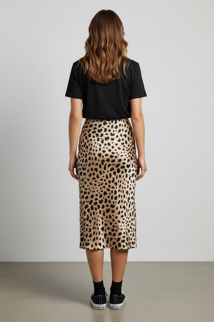 Jupe Midi Léopard Satin Élégante