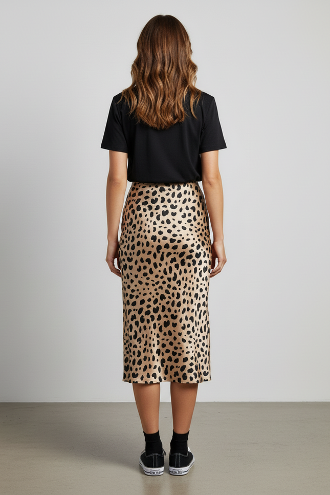Jupe Midi Léopard Satin Élégante