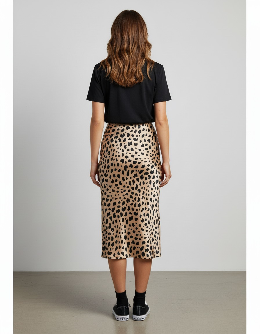 Jupe Midi Léopard Satin Élégante