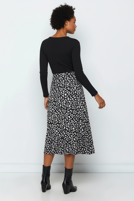 Jupe Midi Imprimée Léopard Fluide
