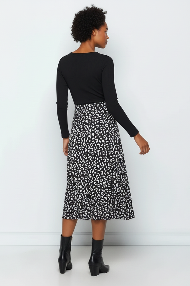 Jupe Midi Imprimée Léopard Fluide