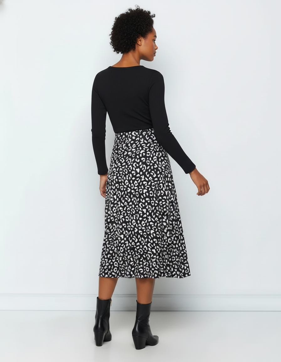 Jupe Midi Imprimée Léopard Fluide