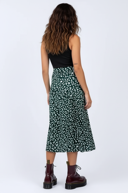 Jupe Midi Léopard Verte Élégante