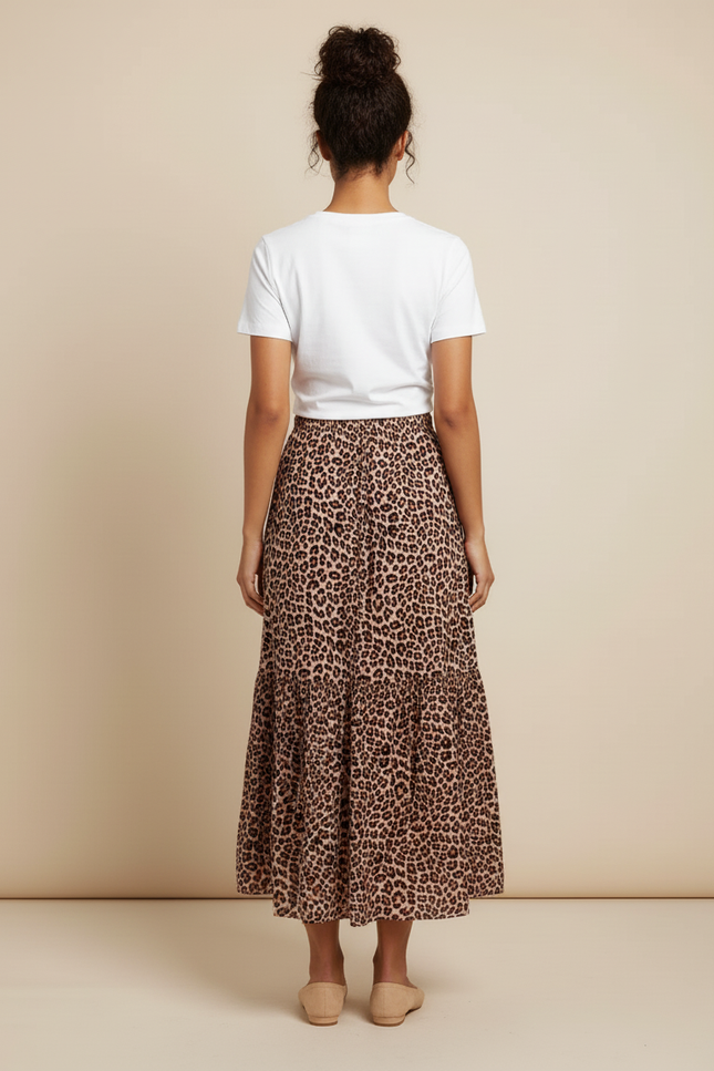 Jupe Midi Imprimée Leopard Fluide