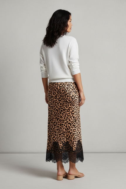 Jupe Midi Léopard Dentelle Chic
