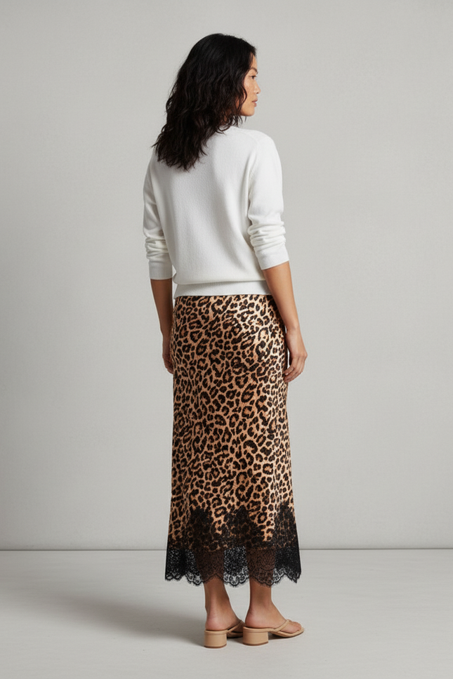 Jupe Midi Léopard Dentelle Chic