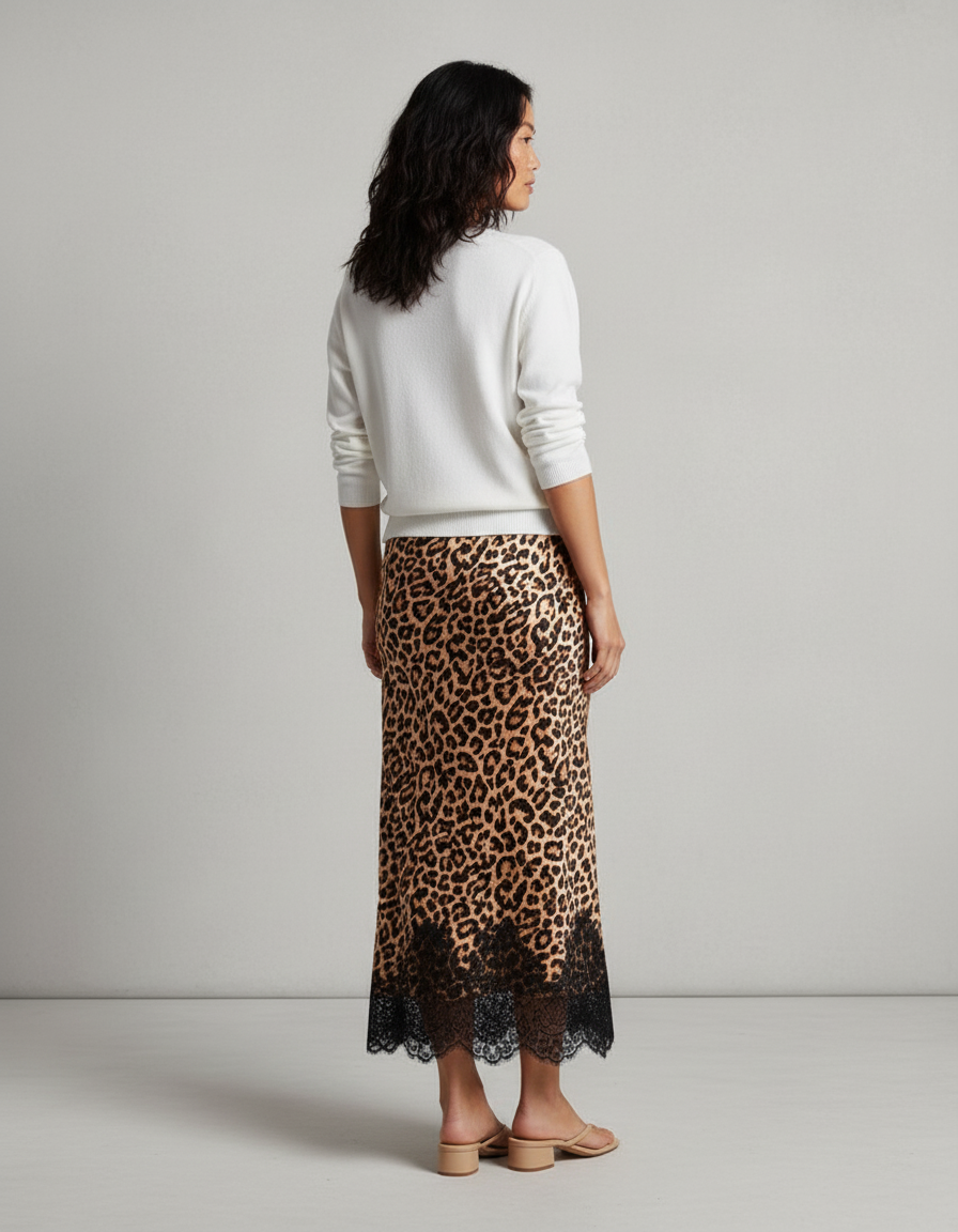 Jupe Midi Léopard Dentelle Chic