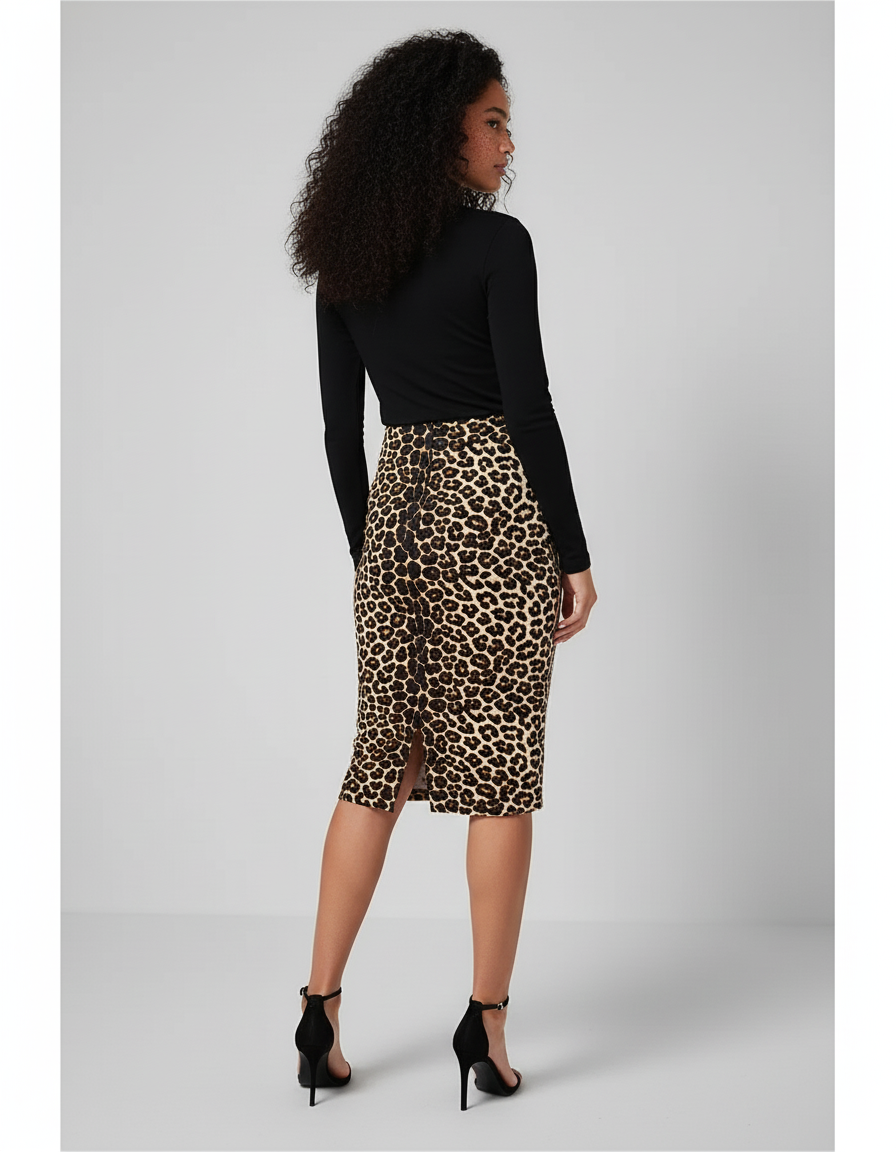Jupe Midi Léopard Coupe Crayon Chic