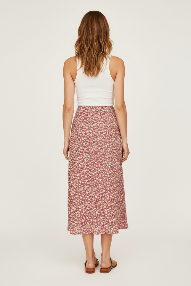 Jupe Midi Florale Fendue Élégante