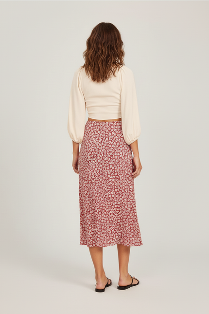 Jupe Midi Fleurie Fendue Élégante