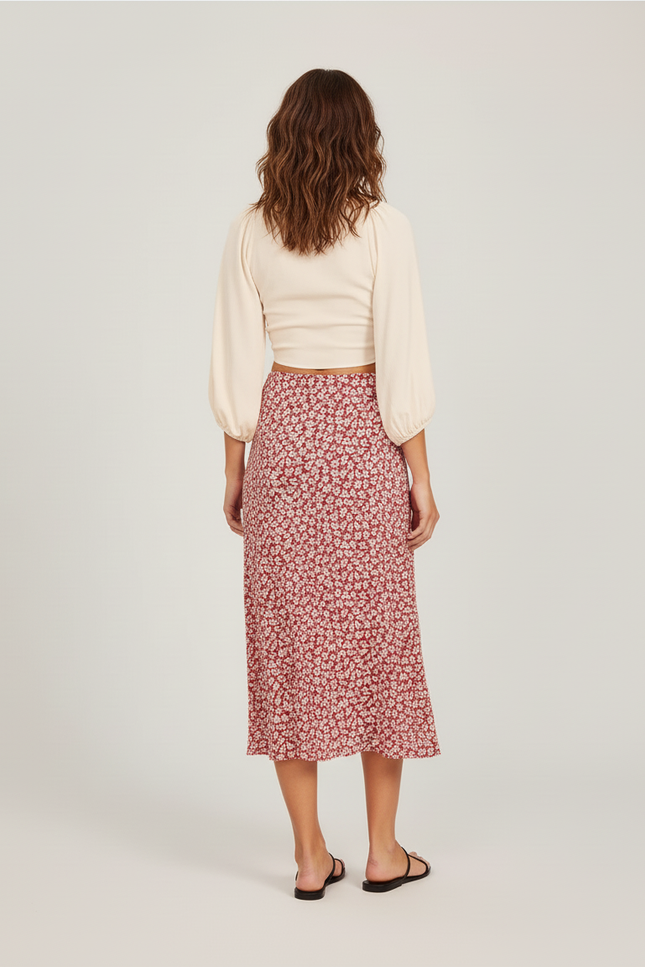Jupe Midi Fleurie Fendue Élégante