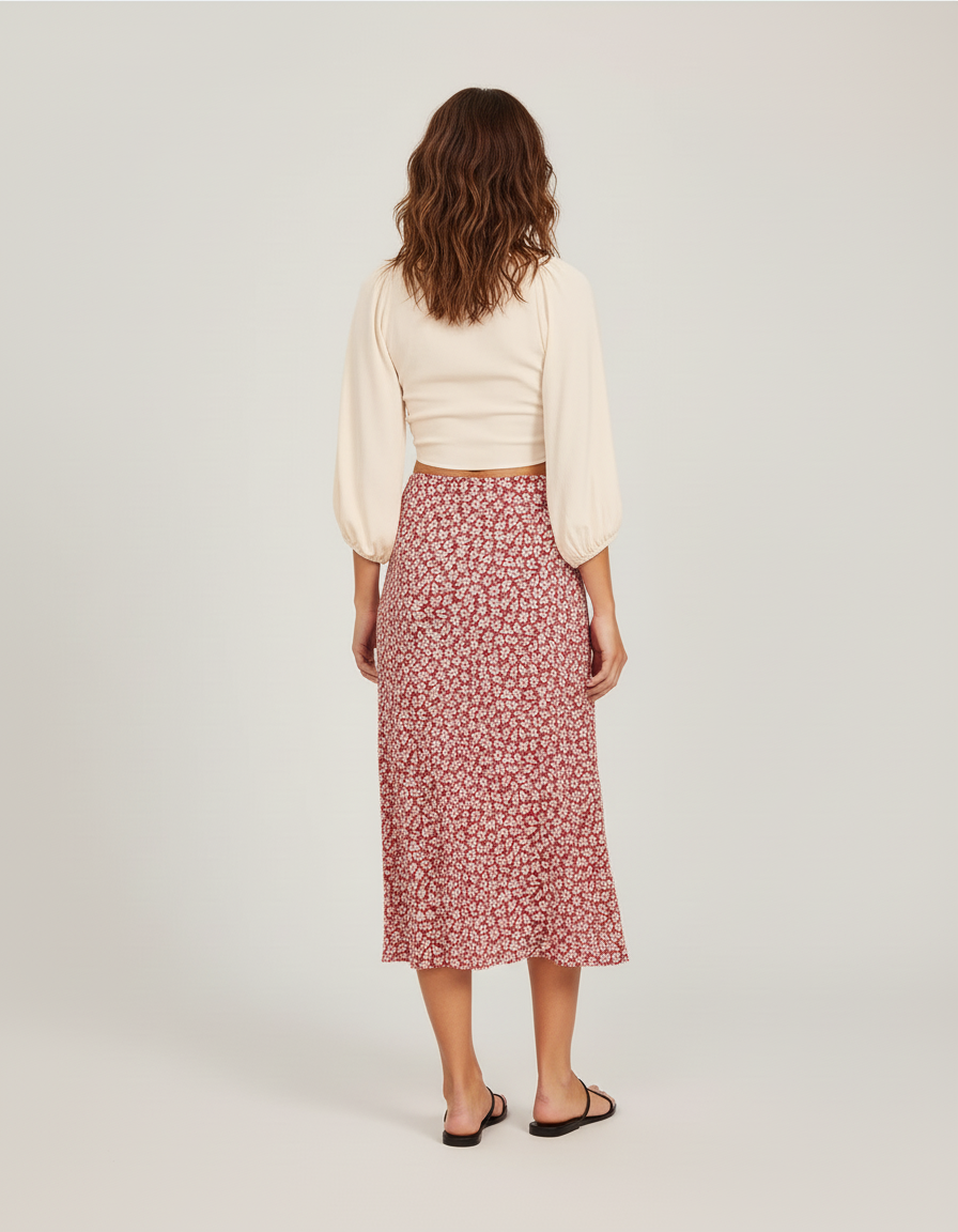 Jupe Midi Fleurie Fendue Élégante
