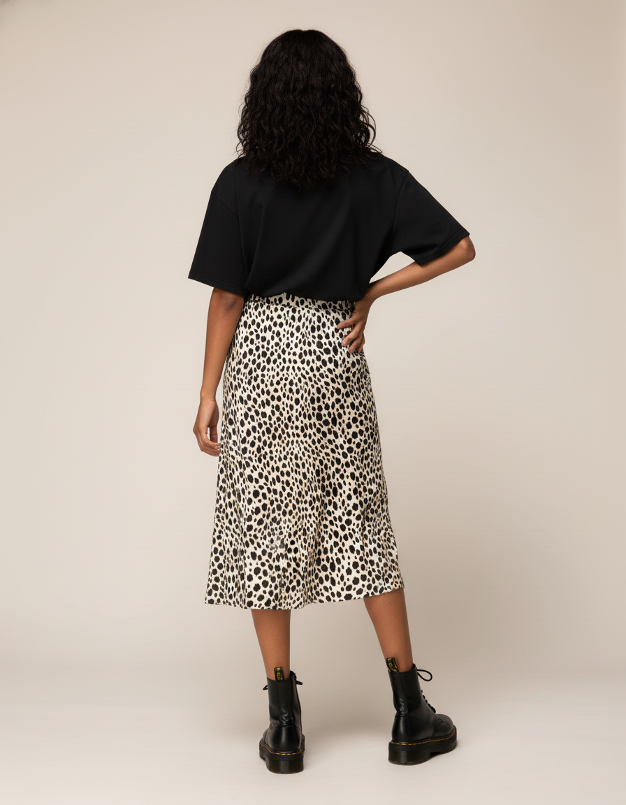 Jupe Midi Imprimé Léopard Fendue Élégante