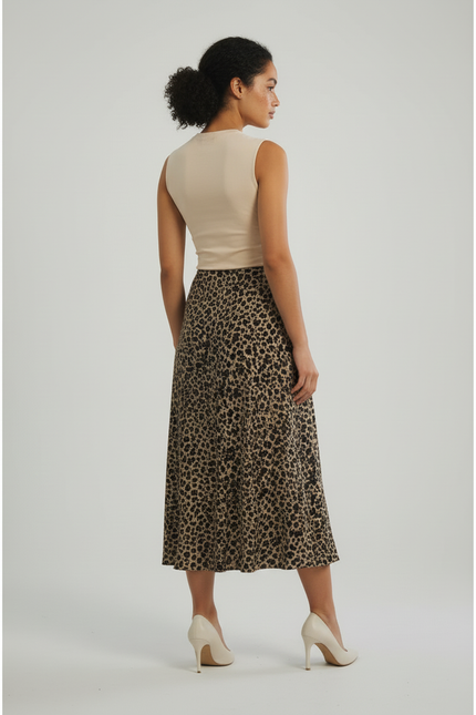 Jupe Midi Imprimée Léopard Fendue Élégante