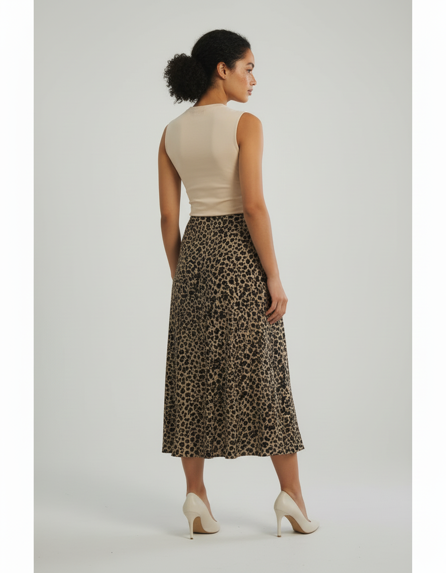 Jupe Midi Imprimée Léopard Fendue Élégante