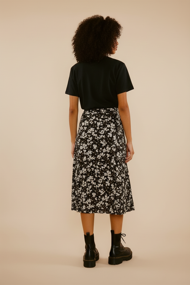 Jupe Midi Fleurie Fendue Élégante romantique