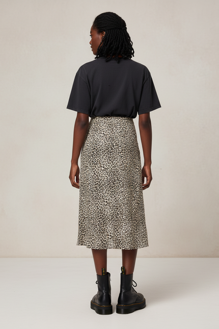Jupe Midi Léopard Fendue Élégante
